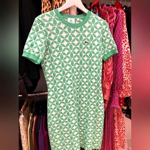 LACOSTE LiVE Vintage Design Jacquard Sweater Dress-Green - Picture 3 of 4